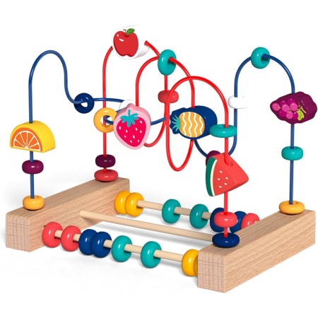 Jucarie din Lemn Montessori, Flippy, Labirint Motricitate cu Abac si Animalute, Rollercoaster pentru Copii, Educativ, Dezvoltarea Abilitatilor Motorii, Numaratoare, 22x17x15 cm, Multicolor