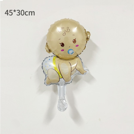 Balon din Folie Metalizata, Flippy, Mini Figurina, Model Bebelus Baietel, Tematica Gender Reveal, 45x25 cm, Ambalaj Individual, Pai Inclus, Umflare cu Aer sau Heliu, Multicolor