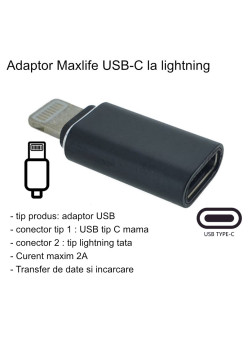 Adaptor Type C (mama) to Lightning (tata) cu Agatatoare Breloc inclusa, Negru