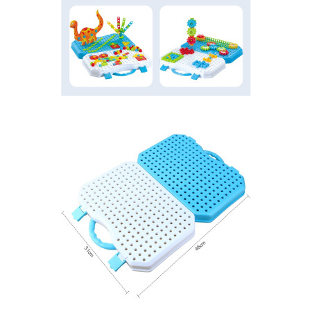 Jucarie Educativa Si Interactiva, Flippy, Set De Constructie Puzzle Din ABS Cu Bormasina Pentru Dezvoltatea Creativitatii Si A Indemanarii 2D si 3D, Valiza, +3, 31x7x25 cm, 338 Piese