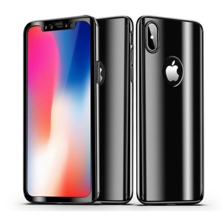 Husa Apple iPhone X Full Cover 360 Negru lucios + Folie de protectie