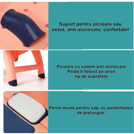 Suport Pliabil pentru Spalat Parul Flippy, Pentru Copii, 0 - 16 ani, cu Picioare Antialunecare, Material Polipropilena, Suport Cap Reglabil, cu Manere, 82 x 40 x 28 cm, Roz pal