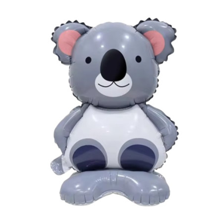 Balon din Folie Metalizata, Flippy, Mini Figurine Animalute, Model Koala, Tematica Aniversare, 38x58 cm, Ambalaj Individual, Pai Inclus, Umflare cu Aer sau Heliu, Multicolor