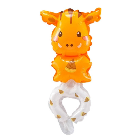 Balon din Folie Metalizata, Flippy, Figurine Animalute, Tip Bratara, Model Girafa, 13 x 35 cm, Ambalaj Individual, Pai Inclus, Umflare cu Aer sau Heliu, Maro