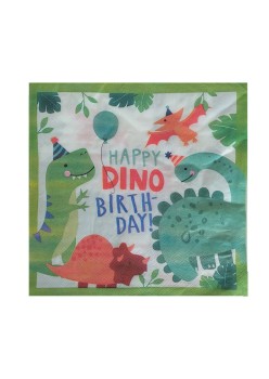 Set 20 de Servetele de Masa Happy Birthday, Flippy, Model Dinozauri, Tematica Aniversare, 33x33 cm, Verde