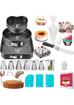 Set de 216 Piese de Copt pentru Prajituri, Flippy, 3 Tavi de Copt, Nivelator, Forme Cupcake, Pos pentru Ornat cu 7 Capete, Feliator Tort, din Otel Inoxidabil, Multicolor