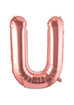 Balon Folie Metalizata Litera U, Flippy, 100 cm, Umflati cu Heliu sau Aer, Ambalaj Individual, Pai inclus, Rose Gold