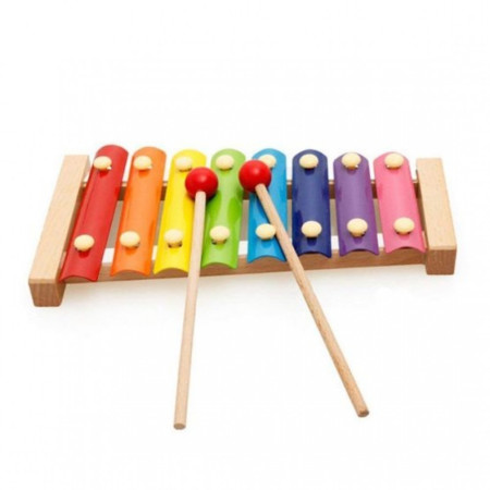 Instrument Muzical Xilofon Flippy, din Lemn, 8 Note Muzicale, 2 Bete de Percutie, 4-6 Ani, Multicolor