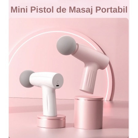 Mini Aparat de Masaj, Flippy, Tip Pistol, Incarcare USB Tip C, Portabil, Pentru Relaxare Musculara, Autonomie 120 Min, 3 Trepte de Viteza, Roz