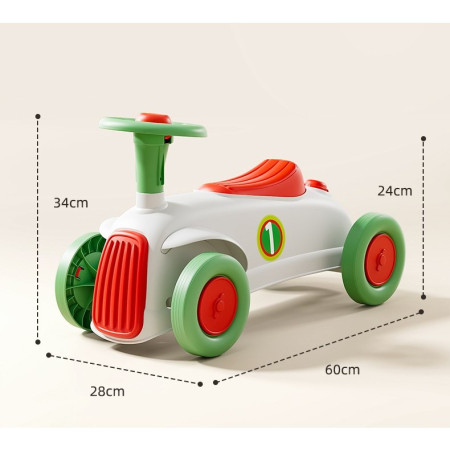 Masinuta Ride-On Flippy, cu Sistem Anti-Rasturnare, Claxon pe Volan, 1-6 Ani, 60 x 28 x 34 cm, Alb-Verde