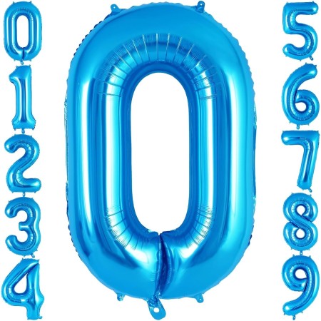 Balon din Folie Metalizata, Flippy, Figurina Cifra, Tema Aniversare 100 cm, Ambalaj Individual, Pai inclus, Umflare cu Aer sau Heliu, Albastru, Cifra 0