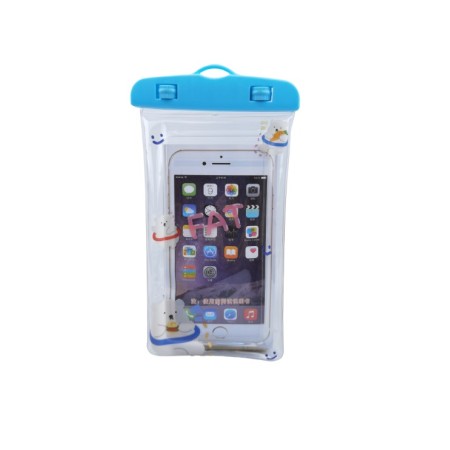 Husa subacvatica Kids Waterproof Flippy, Snowproof, Universala, cu Snur, pentru telefon sau documente, Bears, Albastru