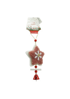 Ornament de brad broderie cu stea, Flippy, roz, lemn, 18 cm