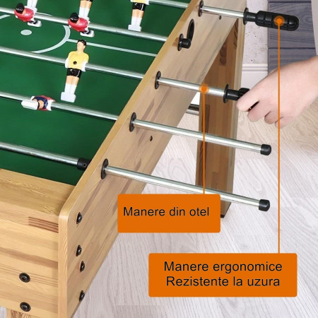 Masa de Fotbal cu Teren si 21 Jucatori Flippy, 8 Manere, cu Tablou pentru Scor, din Metal, Lemn si ABS, 120 x 61.5 x 81 cm, cu Picioare, pentru copii/adulti