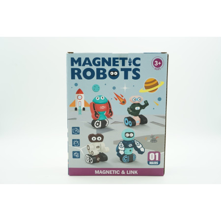 Set inteligent de blocuri magnetice pentru copii, 7 piese, cutie depozitare, robotel, albastru