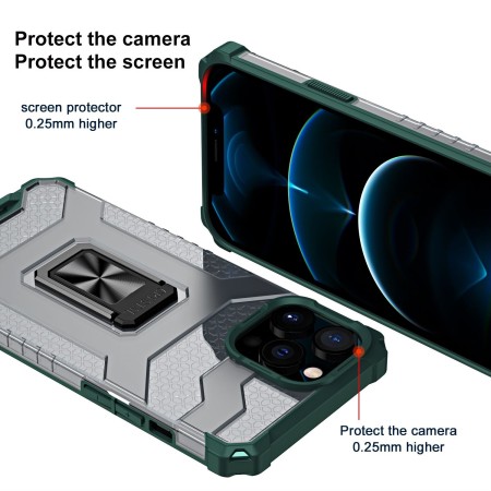 Husa de protectie Flippy compatibila cu Apple iPhone 13 Pro Acrylic Armor cu suport Verde Inchis