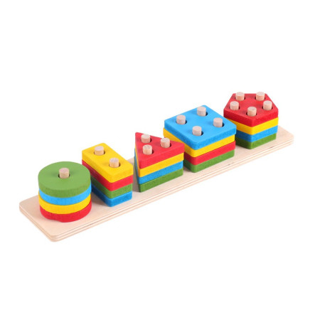 Jucarie Educativa Flippy, Tip Montessori, din Lemn, + 36 Luni, Forme Geometrice, 20 Piese, 6 x 26.5 cm, Multicolor