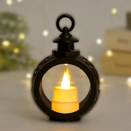 Decoratiune Craciun tip Felinare cu baterii, 13.5 x 9 cm,Lumanare cu lumina alb cald fara geam,baterii incluse,Negru