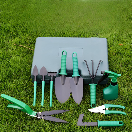 Set 12 Unelte de Gradina, Flippy, pentru Plantare Prelucrare Sol si Ingrijire Plante, Material PVC si Otel, Cutie Inclusa, 38 x 29 cm, Verde Deschis