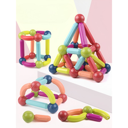 Set 100 Piese Magnetice de Constructie, Flippy, Magnetic Sticks, Bastonase si Bile, 3 Ani, ABS, Magnet, 24 x 18.5 x 14 cm, Multicolor