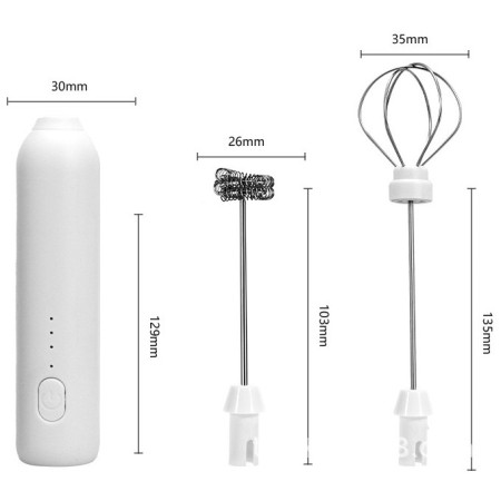 Mixer Spuma Lapte, Flippy, Electric cu Incarcare USB, Bauturi Calde/Reci, Maner Izolat Termic, Otel Inoxidabil, pentru Latte, Ciocolata Calda, Cappuccino, Frappe, Usor de Folosit, 2 Accesorii, Alb