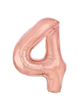 Balon din Folie Metalizata Flippy, Figurina Cifra, Tema Aniversare 40 cm, Ambalaj Individual, Pai inclus, Umflare cu Aer sau Heliu, Rose Gold, Cifra 4