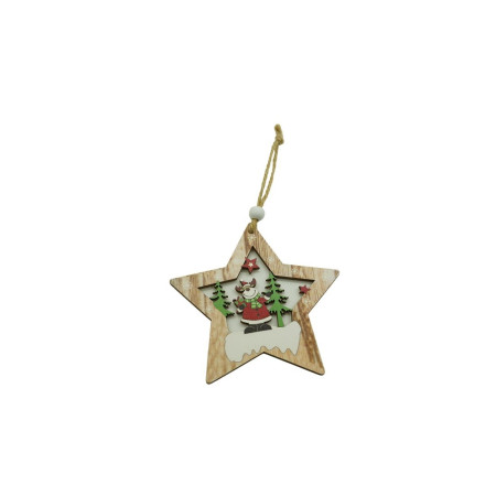 Ornament de brad stea cu ren, Flippy, multicolor, lemn, 9.9 cm