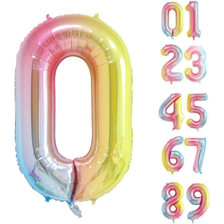 Balon din Folie Metalizata Gradient Flippy, Figurina Cifra, Tema Aniversare 100 cm, Ambalaj Individual, Pai inclus, Umflare cu Aer sau Heliu, Multicolor, Cifra 0