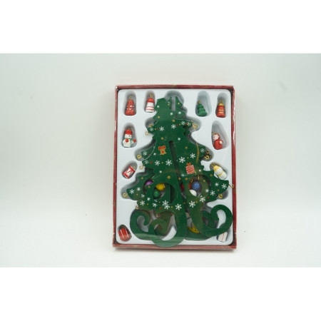 Decoratiune Craciun, Brad, Verde, 6 cavitati cu ornamente, 12 cm x 20 cm, Lemn, Flippy