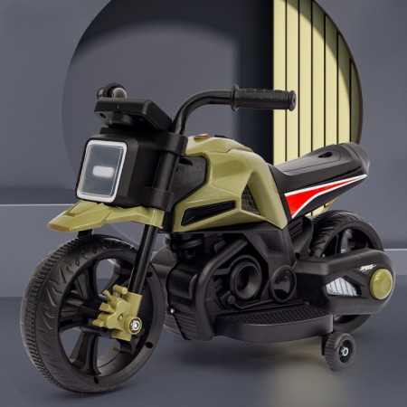 Motocicleta Electrica cu 2 Roti Mari si 2 Roti Ajutatoare, Flippy, Acumulator Incarcare, Anti-Rasturnare, Lumini, Muzica, Motor:380, Baterie 6V4.5, 41.5x70x34 cm, 4.5 Kg, 3 Ani+, Verde Negru