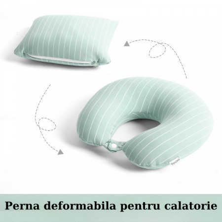 Perna de calatorie, Flippy , 2 in 1, cu Particule de Spuma cu Memorie, Verde