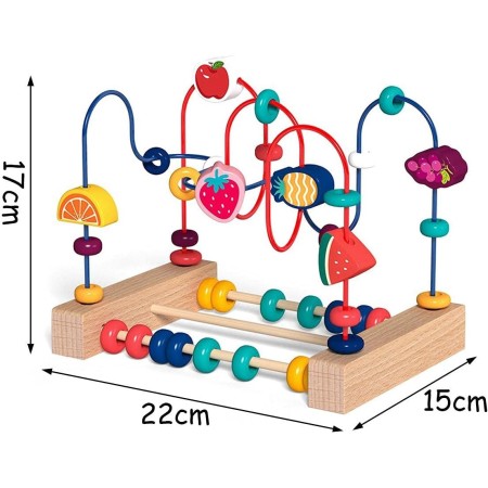 Jucarie din Lemn Montessori, Flippy, Labirint Motricitate cu Abac si Animalute, Rollercoaster pentru Copii, Educativ, Dezvoltarea Abilitatilor Motorii, Numaratoare, 22x17x15 cm, Multicolor