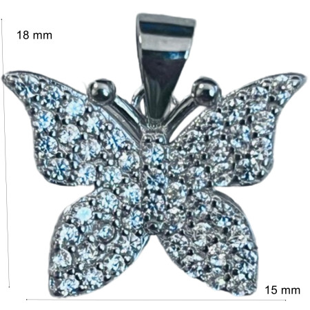 Pandantiv, Jolie Silver, Argint 925, Model Fluture cu Pietre Rodiat, Zirconiu, 18 x 15 mm, 2.3 g