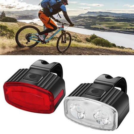 Set far si stop spate LED bicicleta, Flippy, incarcare USB, rezistent la apa, 4 moduri de luminare, Plastic, Alb/Rosu, 10x6x4 cm