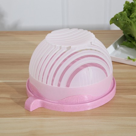 Bol Feliator pentru Salata, Flippy, Castron Multifunctional pentru Legume si Fructe, pentru Spalat si Taiat Legumele, cu Scurgere si Tocator, Ergonomic, Protectie pentru Maini, 21x18.5x11.5 cm, Roz