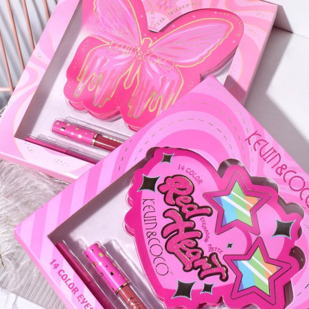 Set Paleta de machiaj cu 14 farduri de pleoape Kevin&Coco, Red Heart Eyeshadow Palette, 21 x 20.5 x 2.2cm