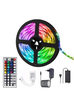 Kit Banda Led RGB SMD 5050 cu Transformator inclus Flippy - Lungime 5 M, 270 LED-uri, Telecomanda 44 taste, pentru TV, PC, Auto, IP65, Lumina Ambientala