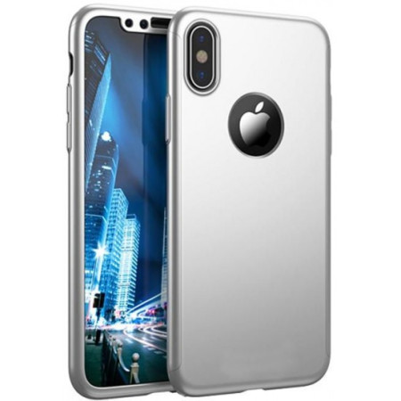 Husa Apple iPhone XS Max Full Cover 360 Argintiu + Folie de protectie