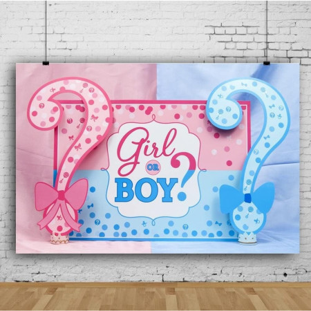 Banner pentru Petrecere, Flippy, Model Girl or Boy, Tematica Gender Reveal, 150 x 100 cm, Albastru Roz