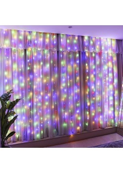 Instalatie Craciun, Tip Perdea, 1 m x 1 m, 60 LED-uri, Multicolor, Controler, 8 jocuri de lumini, Interconectabila, Fir transparent, Interior/ Exterior, Yoto