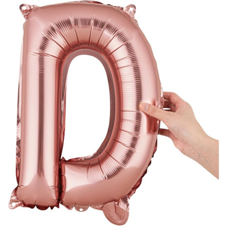 Balon Folie Metalizata Litera D, Flippy, 40 cm, Umflati cu Heliu sau Aer, Ambalaj Individual, Pai inclus, Rose Gold