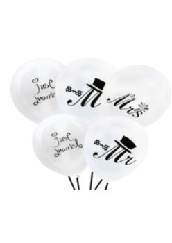 Set 10 Baloane din Latex, Flippy, Model Party Casatorie, Mr&Mrs Just Married, 30 cm, Alb, 2.8 g