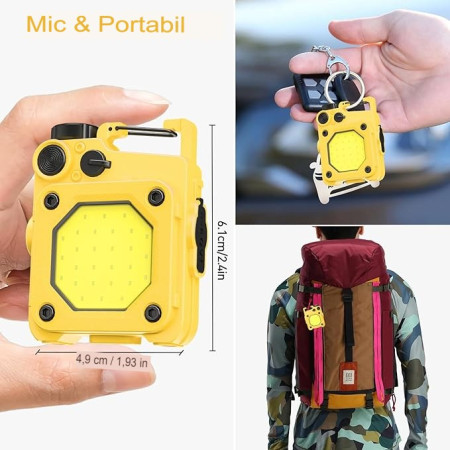 Lanterna Mini de Buzunar Tip Breloc, Flippy, Incarcare prin USB Type C, Multifunctionala, pentru Exterior, Camping, Alpinism, Ciclism, Mini Lanterna Elvis, 6.1 x 5 x 2.5 cm, Lumina Puternica, Culoare Galben