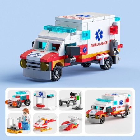 Set de Constructie Masina de Ambulanta 6in1, Flippy, 24x17cm, Multiple Variante de Asamblare, 122 de Piese, Multicolor