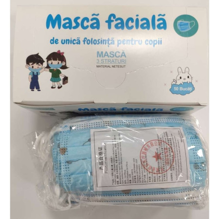 Masca faciala pentru copii, Flippy, 3 straturi si 3 pliuri, albastra - 1 bucata