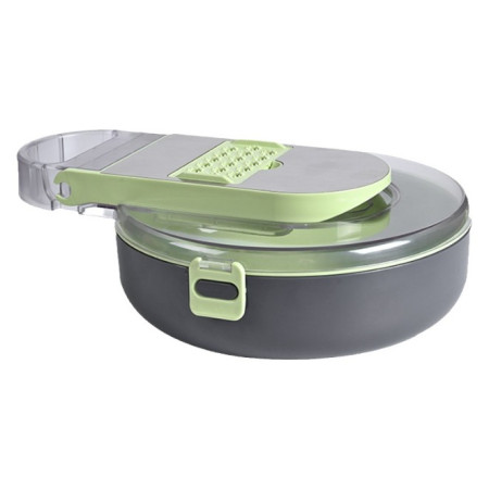 Feliator Multifunctional, Flippy, Razatoare, 8 in 1, pentru Fructe si Legume, 12 Piese, Lame de Inox, Recipient Stocare, Separator Oua, Protectie Mana, ABS, Gri/Verde, 29.5x9x21.8 cm