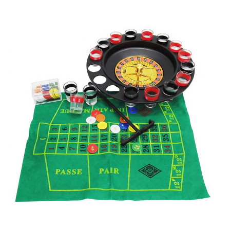 Joc de Ruleta Flippy, cu Pahare de Shot si Plansa de Joc Blackjack, 31 cm, Multicolor