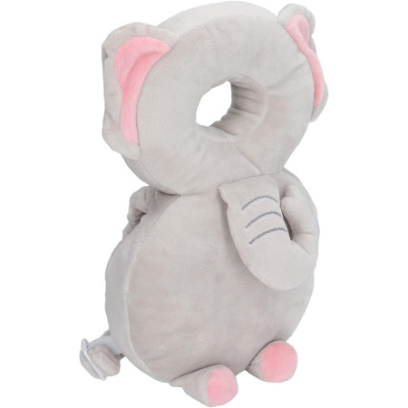 Perna tip Rucsac pentru Protectia Capului, Flippy, Tetiera tip Elefant de Plus, pentru Bebelusi, 33x6x19 cm, 180 g, Gri