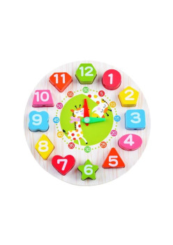 Jucarie Educativa Flippy, Tip Montessori, Model Ceas Girafa, din Lemn, + 36 Luni, 12 Piese, 17 cm, Multicolor