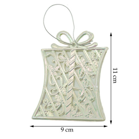 Ornament brad de Craciun, Perlat, in forma de Cadou, 9 cm x 11 cm, Plastic, Flippy